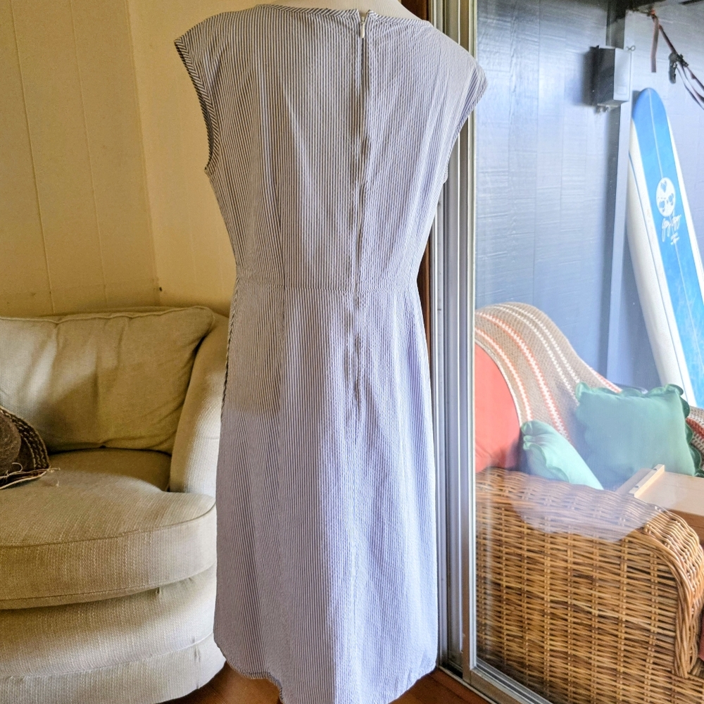 Uniqlo Blue and White Striped SEERSUCKER Dress L - Picture 4 of 7
